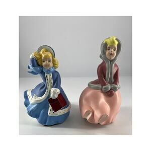Vintage Atlantic Mold Ceramic Hand Painted Christmas Carolers Set of 2 Holiday